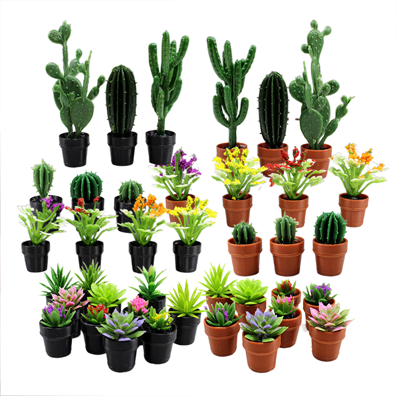 Echeveria Succulent - ジオラマ、ドールハウス、妖精の庭、机の装飾に使える、多肉植物とサボテンのミニチュアプラスチック製鉢植え8個セット TMZ