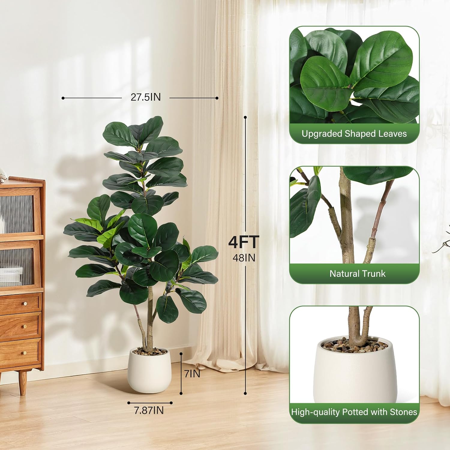高さ約1.2mの人工フィドルリーフフィグツリー。48枚の葉が - Ficus Lyrata Tree のレビューと価格